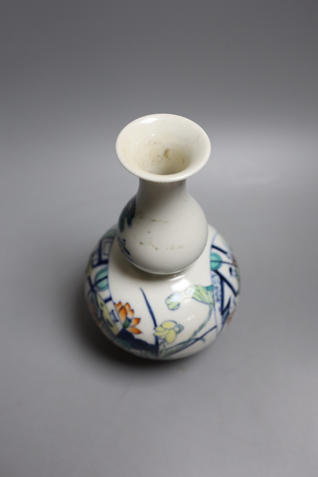 A Chinese doucai double gourd vase, Kangxi mark but later 21cm